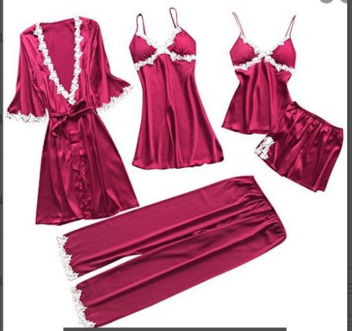 Lenjerie de dormit pentru femei Pijamale sexy din cinci piese pentru femei Rochie de mireasa cu maneca mijlocie de vara Marime mari Imbracaminte pentru casa Camasa de noapte_voghion.com