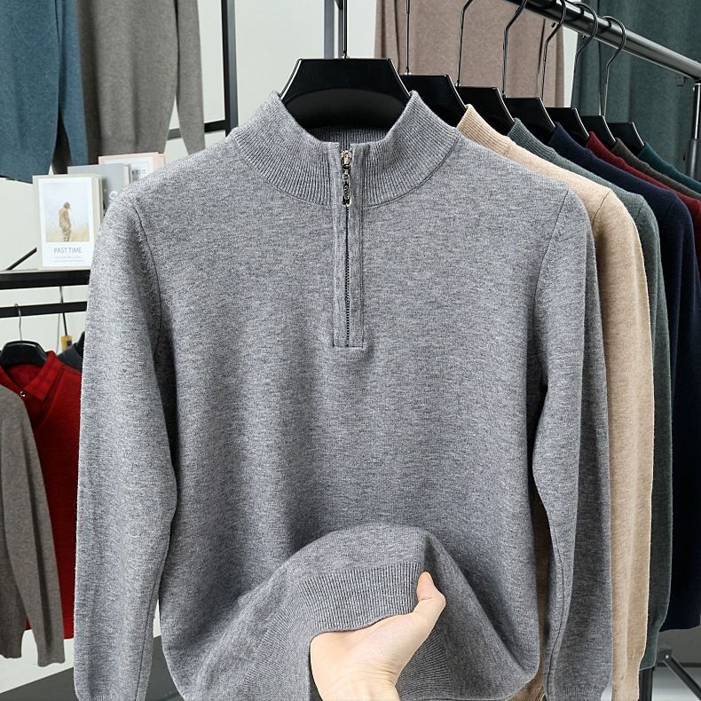 Men’s Half-Zip Knit Sweater – Warm Winter Pullover (Burgundy/Black/Camel/Tibetan Blue/Greyish, M-XXXXL)_voghion.com