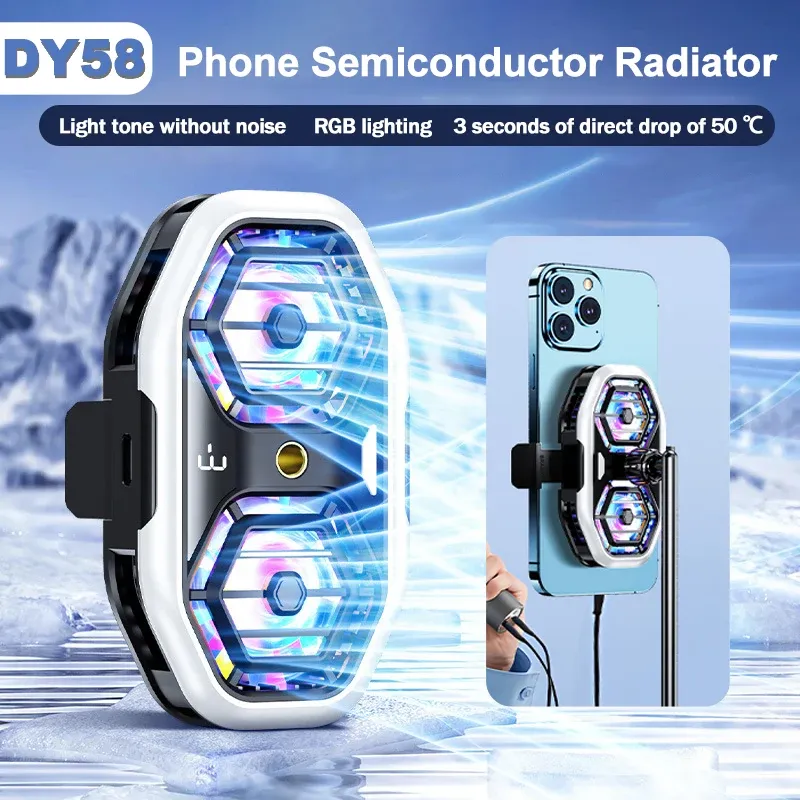 58 Mobile Phone Semiconductor Cooling Fan Radiator 3 Gear Adjustable Game Cooler For IOS Android Live Streaming Cool_voghion.com