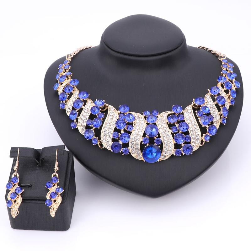 Hochzeit Braut-Accessoires Statement-Schmuck-Sets für Frauen Strass Kristall Halskette Ohrringe Urlaub Party-Sets_voghion.com