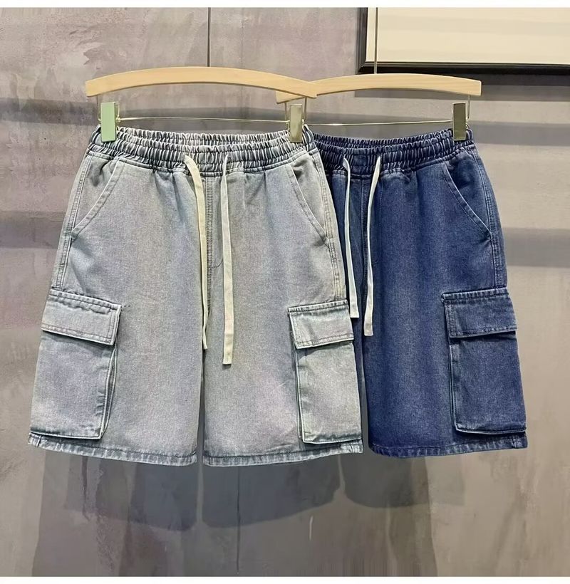 Trendy Herren Casual Workwear Denim Shorts, Sommer Multi Mouth Bag, Elastische Taille, Arbeitskleidung Capris_voghion.com