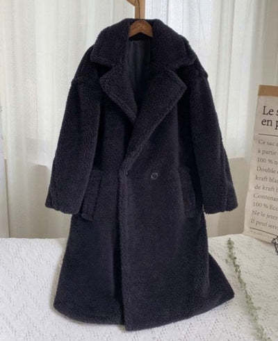K Lockerer Pelzmantel Damen Mittellanger Mantel Kunstpelzmantel Lammfell._voghion.com