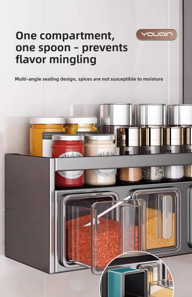 Kitchen Spice Household Multifunctional Seasoning Storage Rack No-Drill Wall-Mounted Multi-Layer Shelf_voghion.com