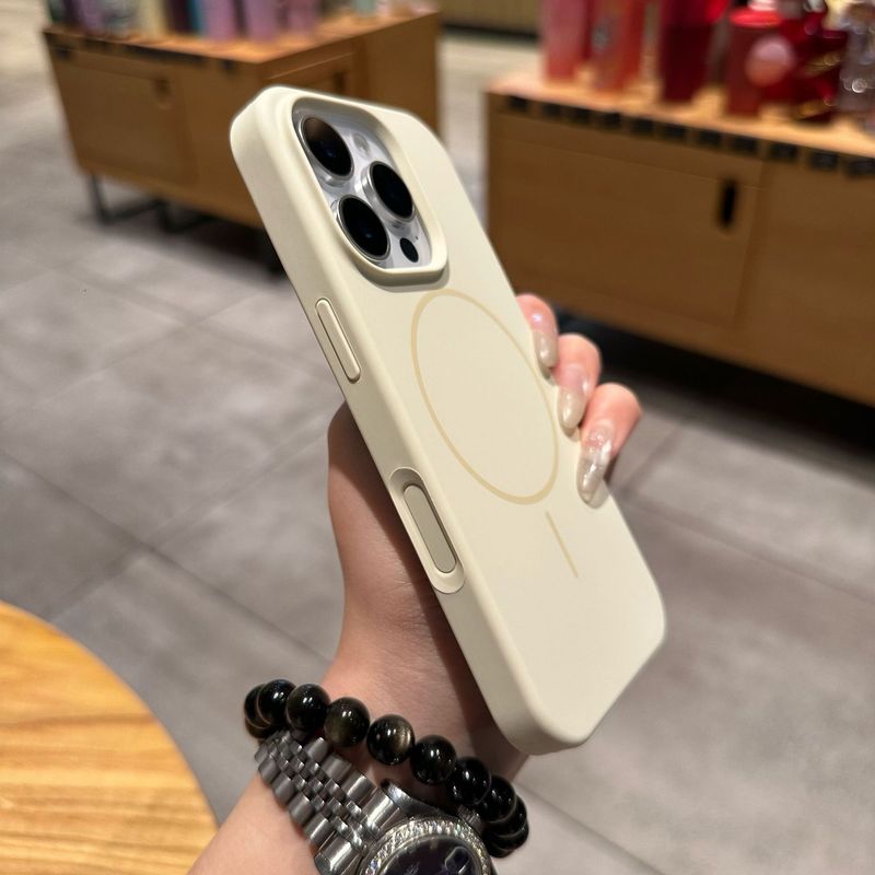 Full Coverage Fine Circle Silicone Magnetic Large Hole Compatible IPhone 16 Case 15 Solid 14 Couple New Candy Color_voghion.com