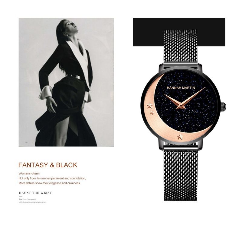 Women's Elegant Moon Phase Watch With Miyota Quartz Movement, Stainless Steel Band, And Sparkling Starry Dial Starry Sky Watch_voghion.com
