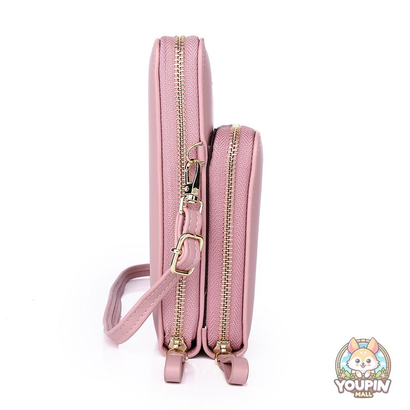 Korean version fashion multi-card vertical mobile phone bag mobile phone storage pu mobile phone bag female crossbody zipper double layer female_voghion.com