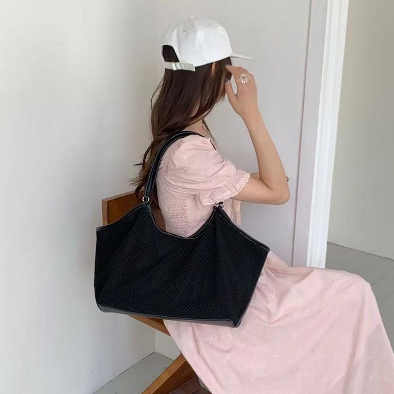 Borsa tote grande capacità da donna, in rete cava, per spiaggia, viaggi e vacanze_voghion.com