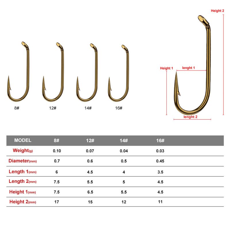 Bare 200pcs/Pack Bagged Lure Fly Fishing Gold High Carbon Steel Single Hooks 8000_voghion.com