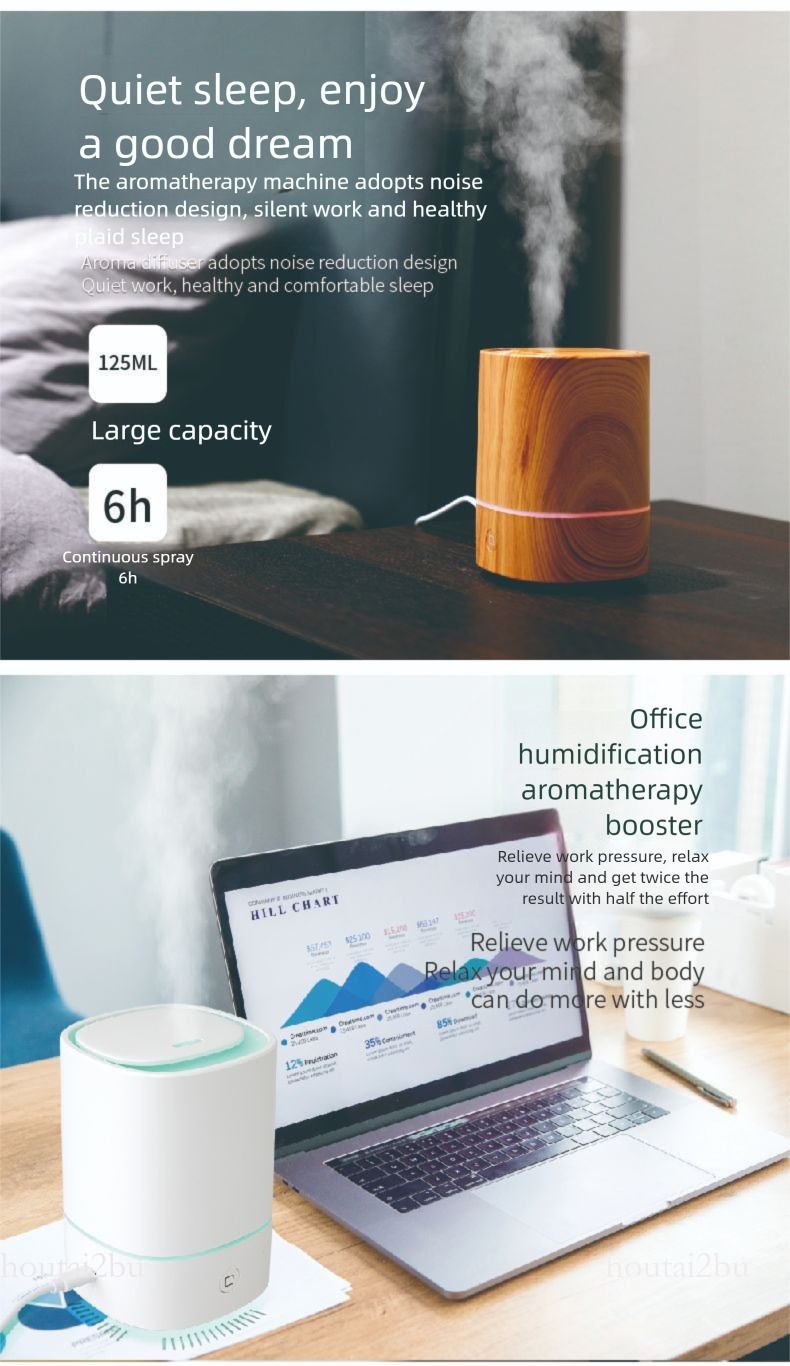 Wood Grain USB Humidifier, Ultrasonic Aroma Diffuser With Colorful Light For Home & Car, Automatic_voghion.com