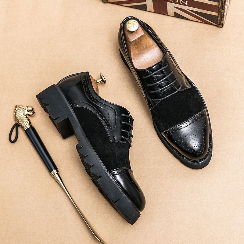 Unbeatable Quality Blok Carved Leather For Men's Business Formal Wear, Youth Brown Casual British Thick Sole Height Increasing Wedding_voghion.com