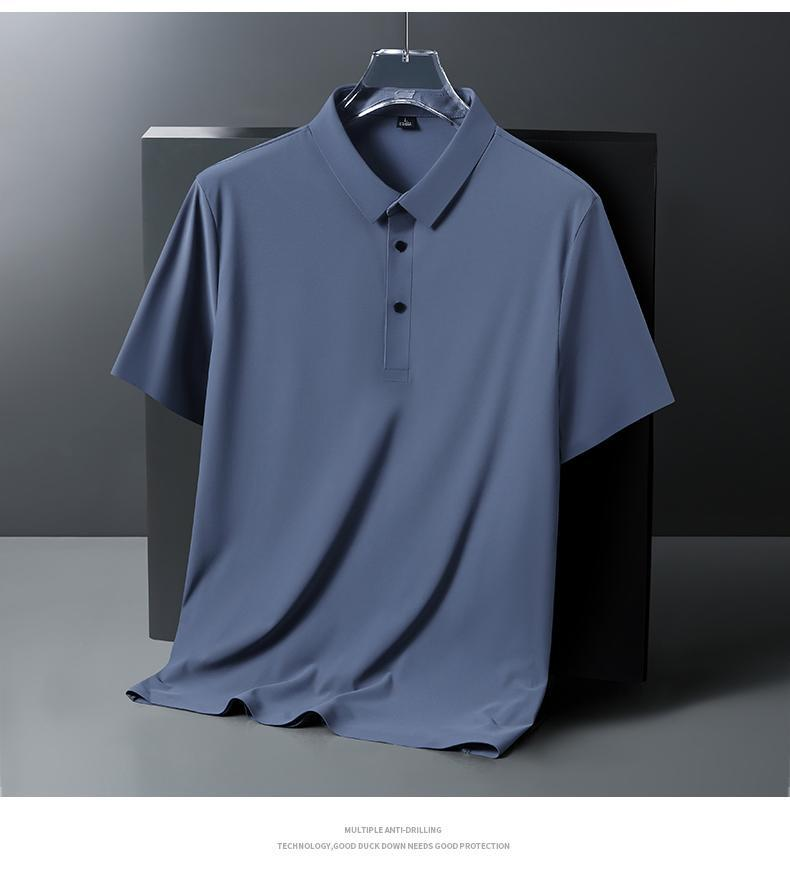 T-shirt con risvolto Summer Me per affari, tempo libero, sport, asciugatura rapida, polo a maniche corte in seta fredda, nera_voghion.com