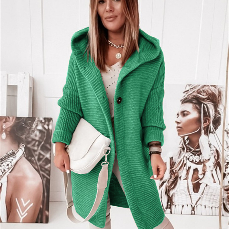 K New Hooded Sweater With A High Collar For A Temperament Commuting Loose Women's Cardigan Large Size Knitted Sweater Cardigan_voghion.com