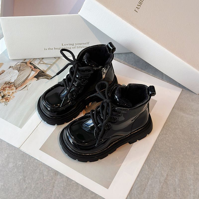 Bottes d'hiver en cuir pour petites filles, courtes, doublées de polaire, à semelle souple, chaudes, en coton, avec fermeture éclair_voghion.com