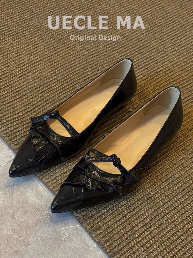 Scarpe singole in vera pelle di agnello morbida per donna, con fondo piatto, punta affusolata, piccoli tacchi a zeppa, temperamento, scarpe versatili con fiocco._voghion.com