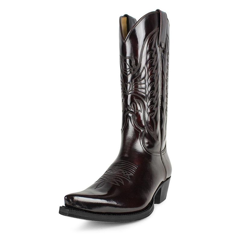 Kowbojskie buty męskie buty ze szpiczastym noskiem vintage kwadratowy nosek gruby obcas blokowy szpiczaste do połowy łydki skórzane buty kowbojskie_voghion.com