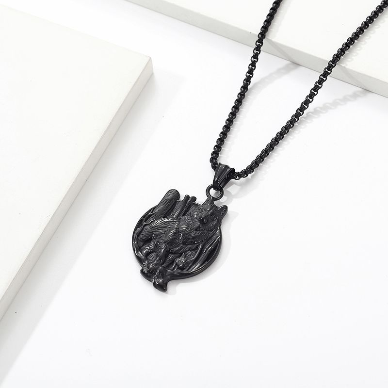 Collana in acciaio al titanio con lupo vichingo in stile nordico retrò, ciondolo con testo vichingo da uomo, accessori personalizzati_voghion.com
