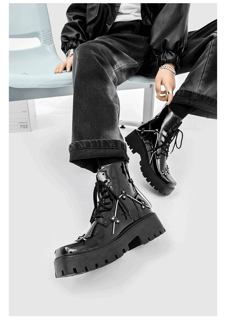 Men’s Shoes lace up niche design Martin boots thick soled platform cake British style cool single boots_voghion.com