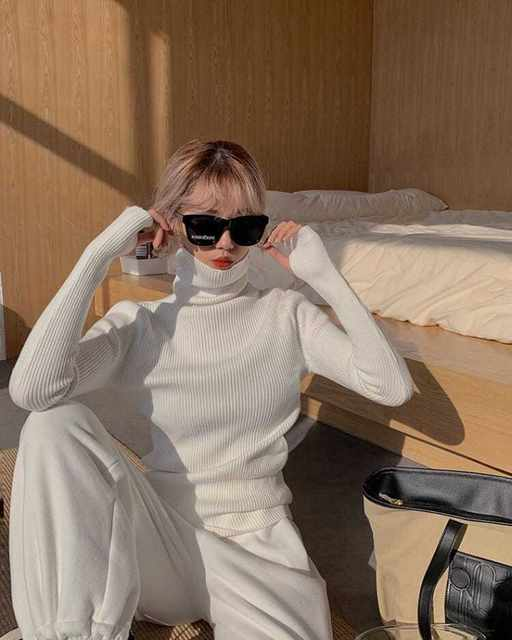 Dame haugevis av krage Turtleneck gensere Høst Vinter Slank Pullover Dame Basic Overdeler Uformell Myk strikket Genser Myk Varm Genser_voghion.com