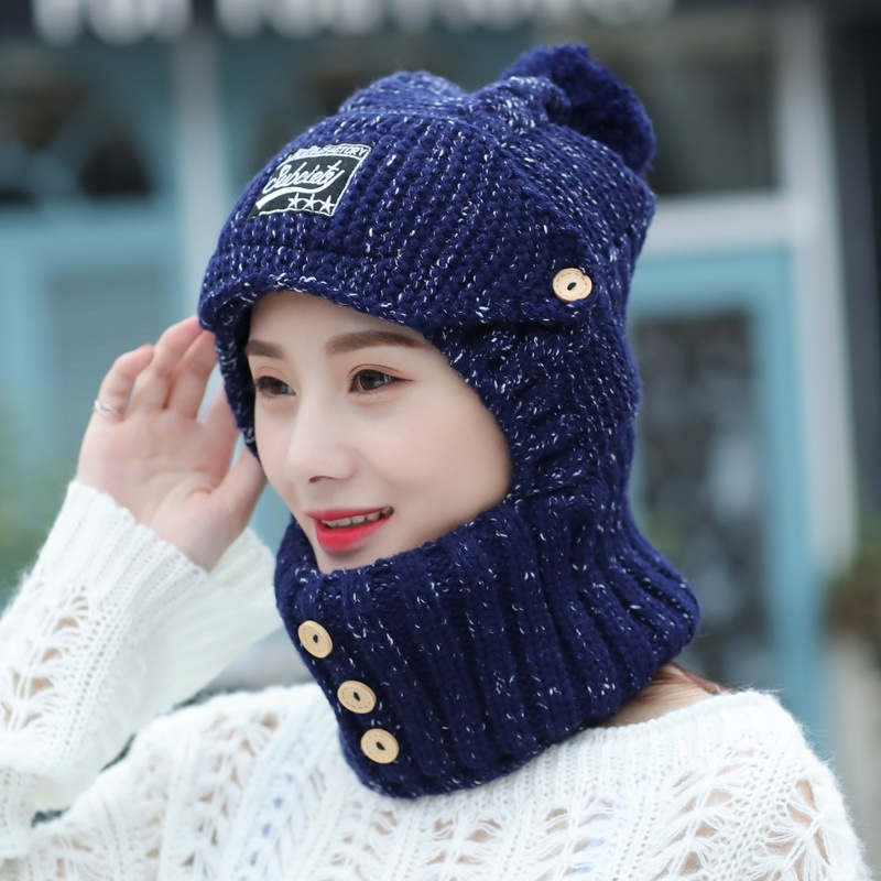 2022 Nuovo Inverno Berretti Lavorati A Maglia Delle Donne di Spessore Caldo Skullies Cappello Passamontagna Femminile Cofano Equitazione All'aperto Set di Colori Solidi_voghion.com