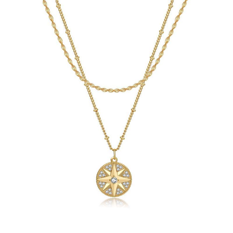 Double layer detachable eight pointed star necklace simple color preserving gold necklace set_voghion.com