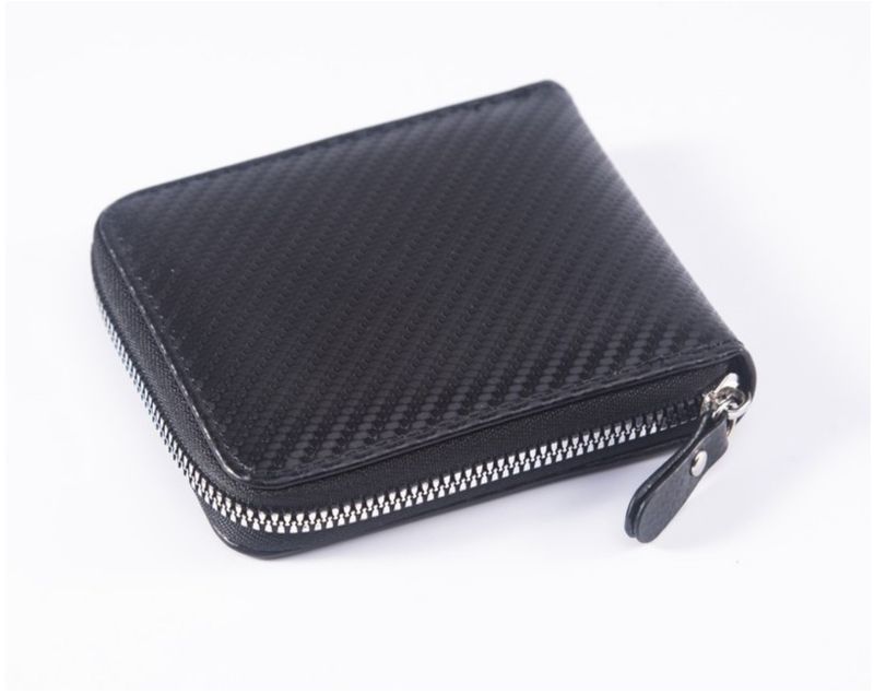 Carteira masculina com porta-cartões, carteira curta com estampa de fibra de carbono, grande capacidade, zíper, porta-cartões, corrente_voghion.com