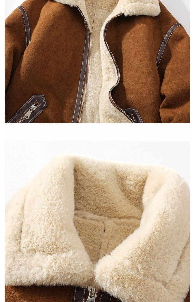 2024 Winter New Men's Sheepskin Shearling Jacket Thickened Fleece Lined Motorcycle Leather Coat_voghion.com