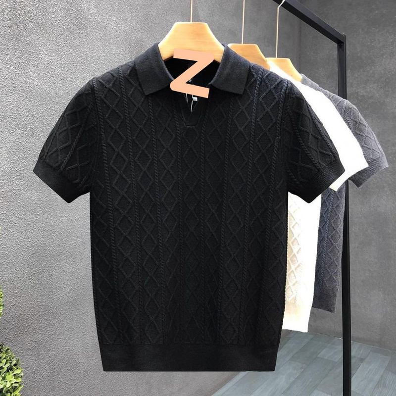 Polo a maniche corte da uomo, per l'estate, da lavoro, di alta qualità, vestibilità slim, versatile, in maglia con risvolto._voghion.com