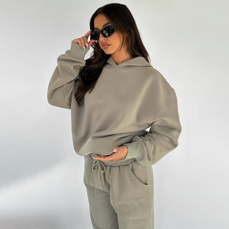 Damen Hosen-Sets Zweiteilige Kapuzenpullover Passende Sets Pullover Sweatshirts Langarm Lose Kordelzug Bleistifthose Lässig_voghion.com