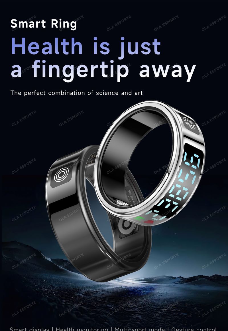 2025 Smart Ring Männer Frauen Display Herz Rate Blut Sauerstoff Monitor Multi-Sport Modus IP68 & 5ATM Wasserdicht Bluetooth Schlaf_voghion.com