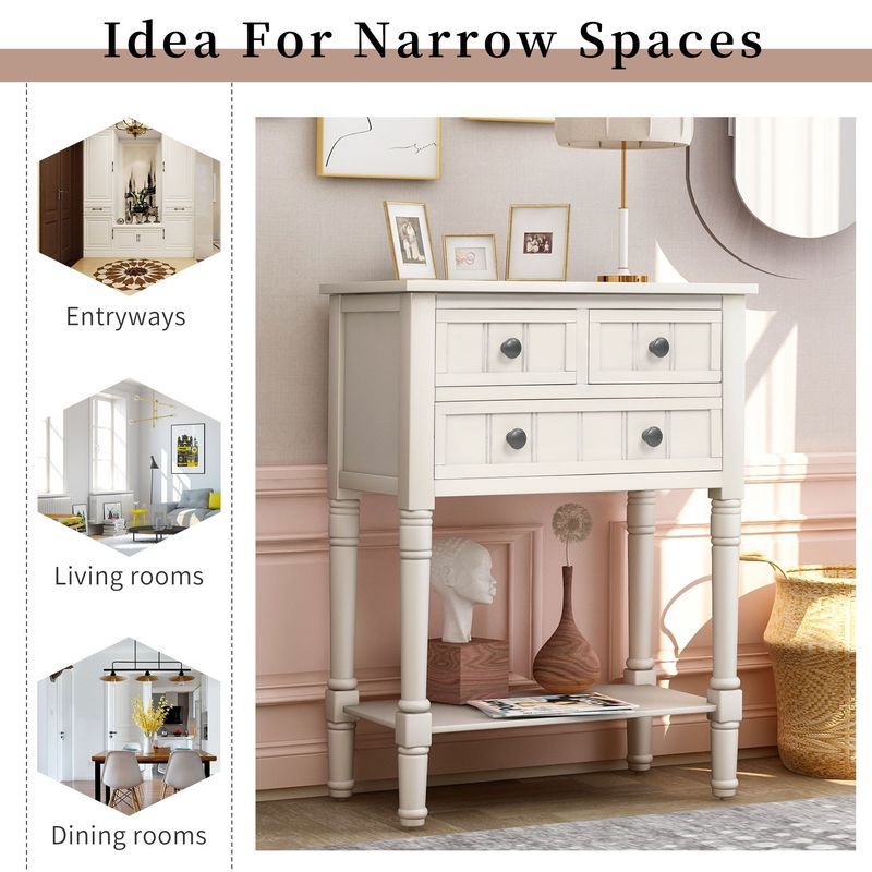 Narrow Console Table,Slim Sofa Table With Three Storage Drawers And Bottom Shelf_voghion.com
