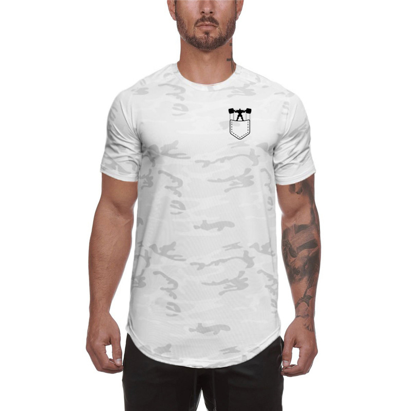 Fitness camouflage short sleeved cardigan for men's versatile basketball training, ironclad clothes, loose fitting_voghion.com