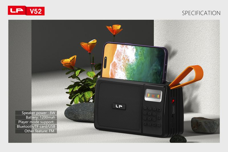 LP-V52 Square Radio Bluetooth Stand Solar Charging Long Antenna with Screen Button Mischievous Mini Card Insertion_voghion.com