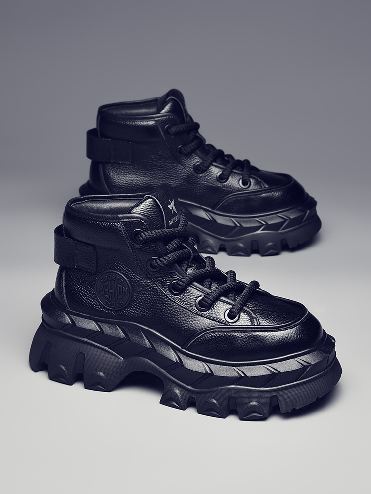 Buffny Men's Vintage Outdoor Hiking Work Boots - Chunky Sole Ankle Boots For Autumn Winter, Fashionable & Versatile Martin Boots With Height Increase_voghion.com