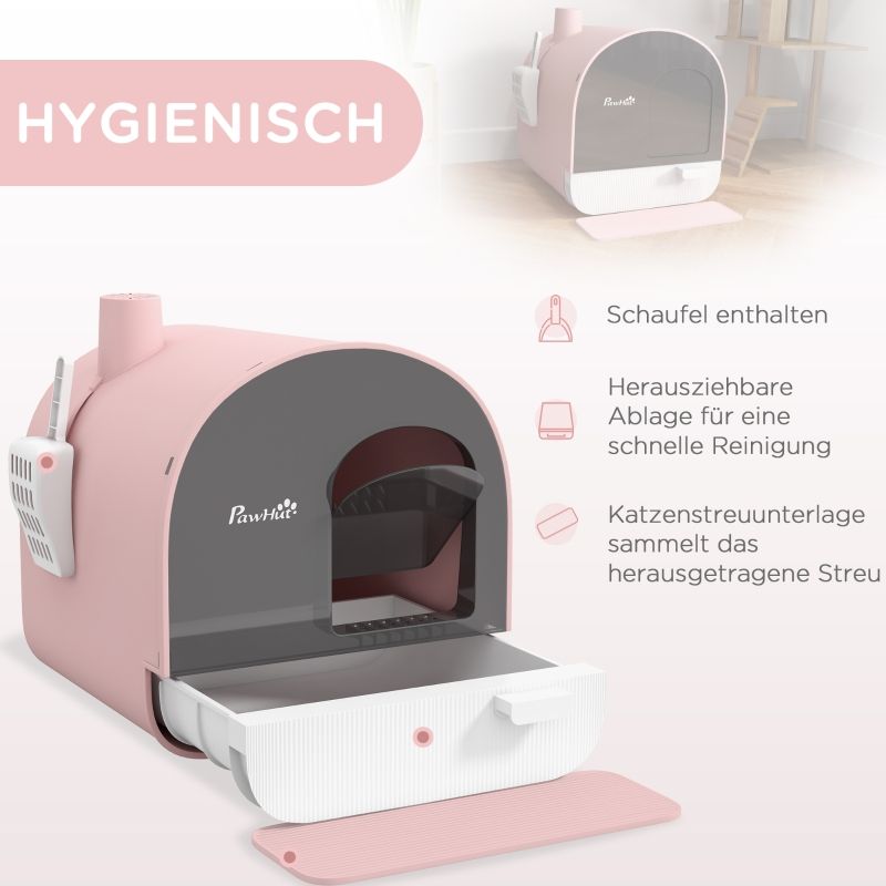 Katzentoilette con deckel, streuschaufel e Schmutzfangmatte, rosa/nero_voghion.com
