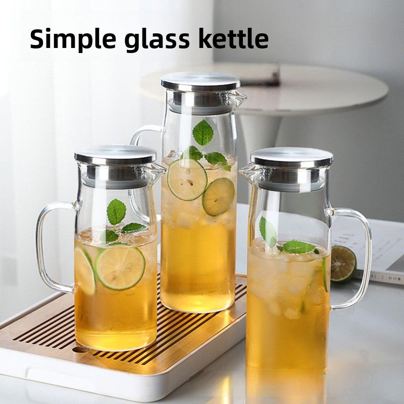 Jarra de agua fría de acero inoxidable de borosilicato de alta calidad con cuerpo recto y tapa de fábrica, jarra para jugos y bebidas de gran capacidad._voghion.com