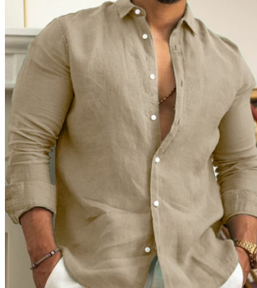 Herren Leinenhemd Button-Up Hemd Sommer Strand Hemd Einfarbig_voghion.com