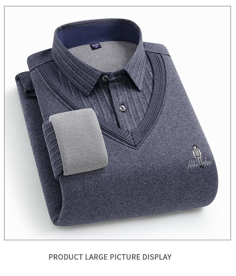 Men's knitted with wool and plush thickening, 2024 winter vacation two-piece shirt collar sweater D_voghion.com