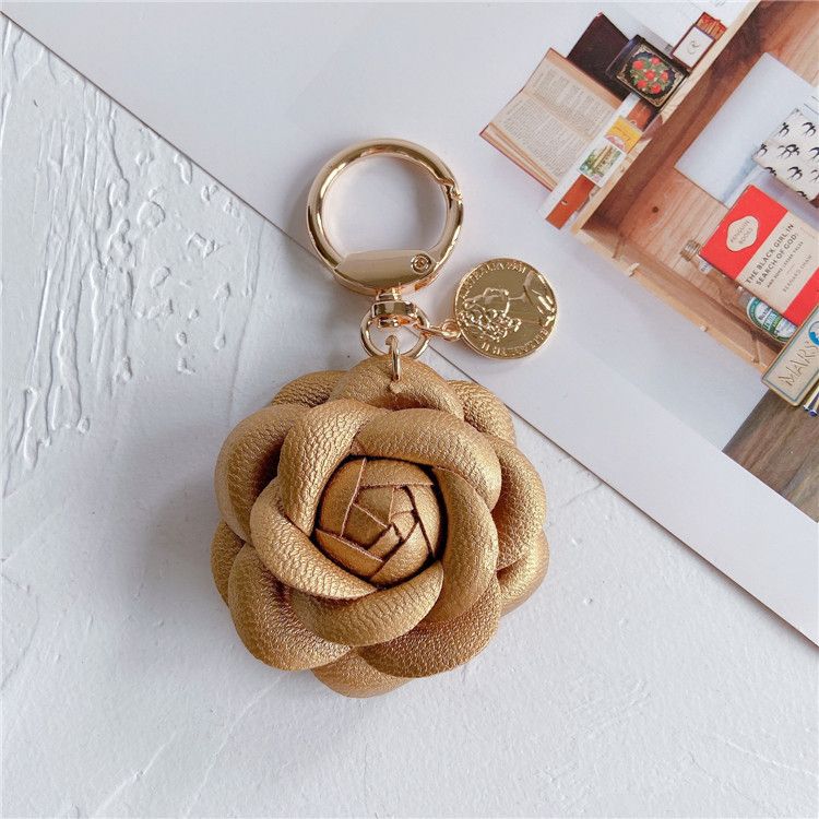 Parti e accessori per borse Moda Pelle Camelia Portachiavi per auto Carino Fiore Zaino Ciondolo Accessori Personalità Portachiavi Anello Donna_voghion.com
