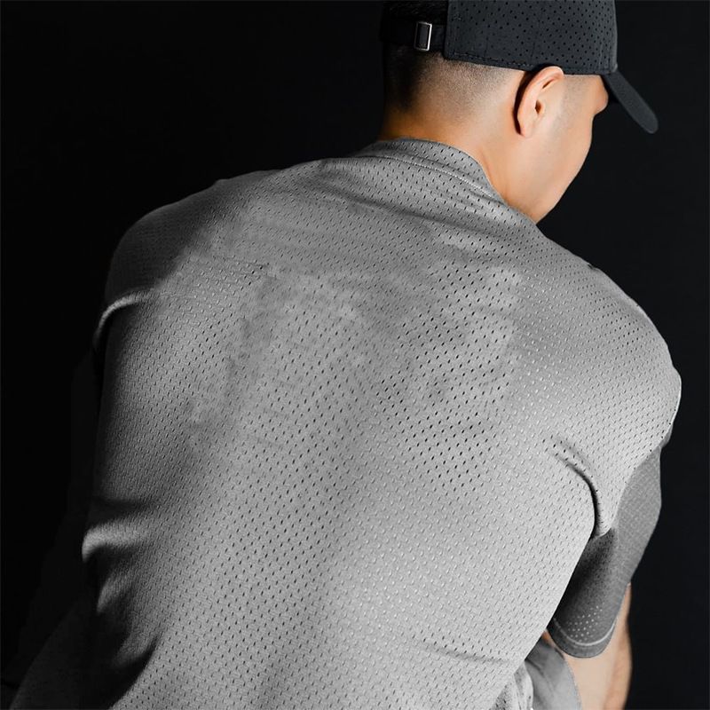 Schweres, hochwertiges T-Shirt für Herren in Übergröße, Sommer, Netzstoff, Sport, schnelltrocknend, Fitness, kurze Ärmel, lässig, locker, halbe Ärmel_voghion.com