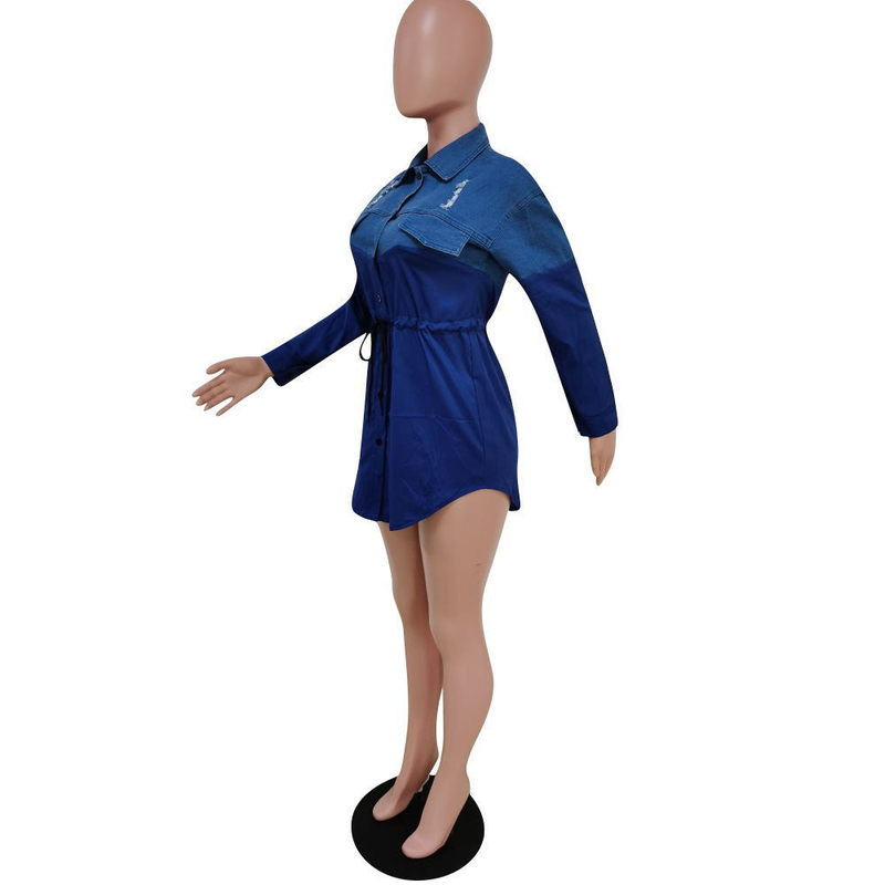 Moda femminile Camicia in denim alla moda con gonna slim fit allacciata_voghion.com