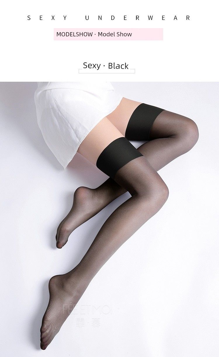 Fee Et Moi Overknee-Retro-Strümpfe mit breiter Krempe und Dopamin-Flash-Effekt, Dessous, sexy schwarze Seidenkleidung_voghion.com