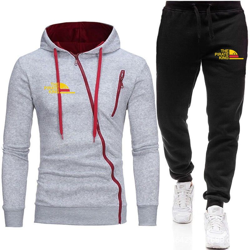 Męski garnitur z kapturem i nadrukiem, polarem i ukośnym zamkiem sportowym W01_voghion.com