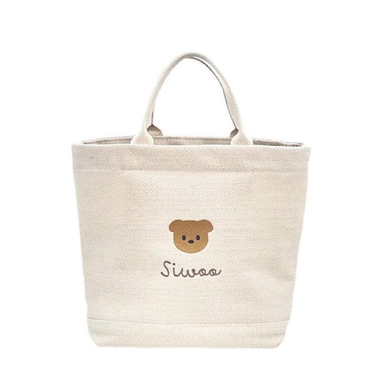 Korean Instagram Mommy Canvas Cartoon Embroidered Lightweight Handbag Fashionable Minimalist Bento Cart Mother and Baby_voghion.com
