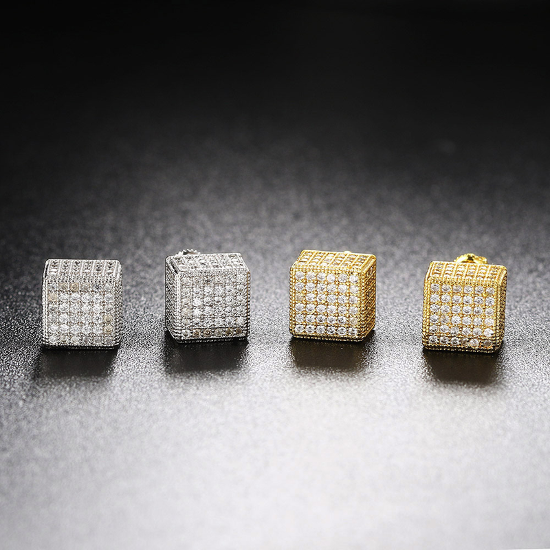 Orecchini a croce con micro intarsi in zircone da uomo Hip-hop con diametri completi, gioielli popolari_voghion.com