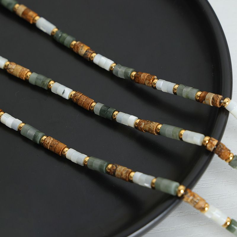 Gioielli alla moda e semplici in stile bohémien, design con perline fatte a mano in pietra naturale multicolore, acciaio al titanio_voghion.com