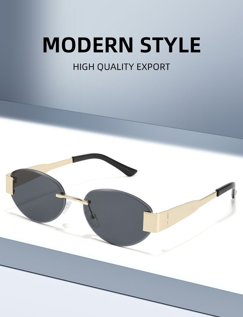 New Frameless Trimmed Metal Sunglasses Cross Border Retro UV400 Trendy Sunglasses High End Fashion_voghion.com