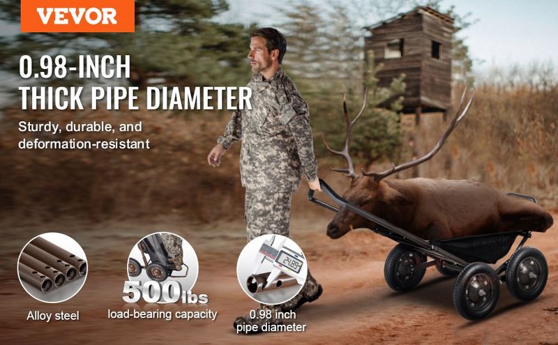 VEVOR Folding Deer Cart Game Hauler Utility Gear Dolly 500 LBS Capacity_voghion.com