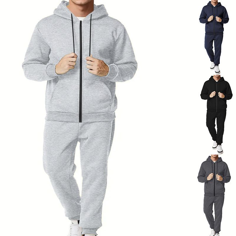 Herren-Set aus Tech-Fleece-Kapuzenpullover und Jogginghose – warmes Winter-Kapuzensweatshirt mit Reißverschluss und weich gefütterter Hose für Fitnessstudio, Laufen und Freizeit_voghion.com