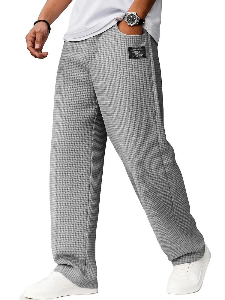 Freizeithose aus Waffelstrick für Herren mit Buchstabenlogo – gerades Bein, bequeme Passform für Herbst und Winter – mehrere Farben und Größen_voghion.com
