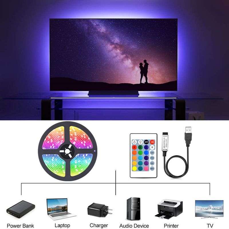 5050 RGB-LED-Lichtstreifen mit 24-Tasten-Fernbedienung und Bluetooth-App-Steuerung – 5 V flexible Farbwechsel-Lichtstreifen für die Heimdekoration_voghion.com